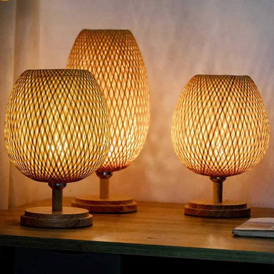 Hjemix | Rattan lampe - Trinnløs dimbar kurvlampe for soveroms- og stuedekorasjon