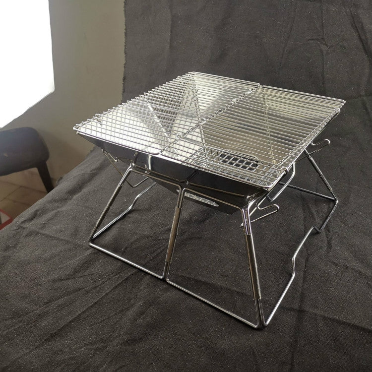 Hjemix | Bærbar Grill Camping Rustfritt Stål Sammenleggbart Grill Tre Kull Grill