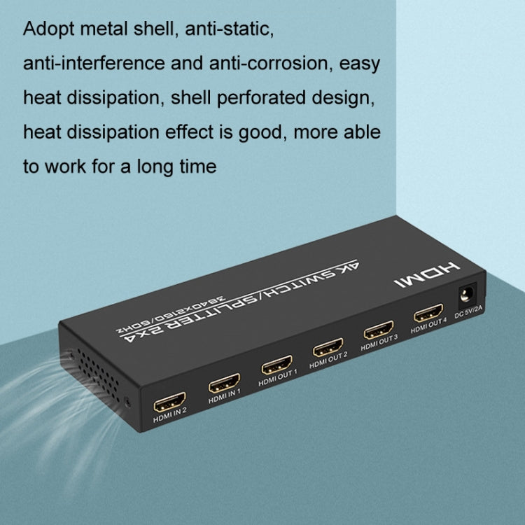 Hjemix | FJGEAR FJ-4K204 2 In 4 Out HD 4K Audio HDMI Switch Distributor, Plug type: EU plug