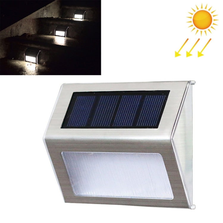 Hjemix | 2PCS Solenergi Rustfritt Stål 3 LED Trappev lampe Utendørs Hage Gjerde Lys (Hvit Lys)