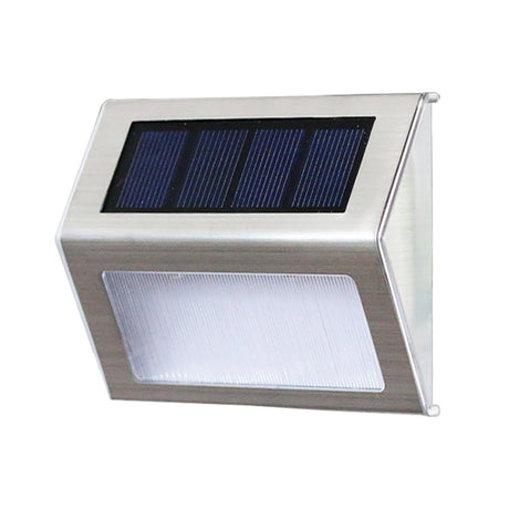 Hjemix | 2PCS Solenergi Rustfritt Stål 3 LED Trappev lampe Utendørs Hage Gjerde Lys (Hvit Lys)