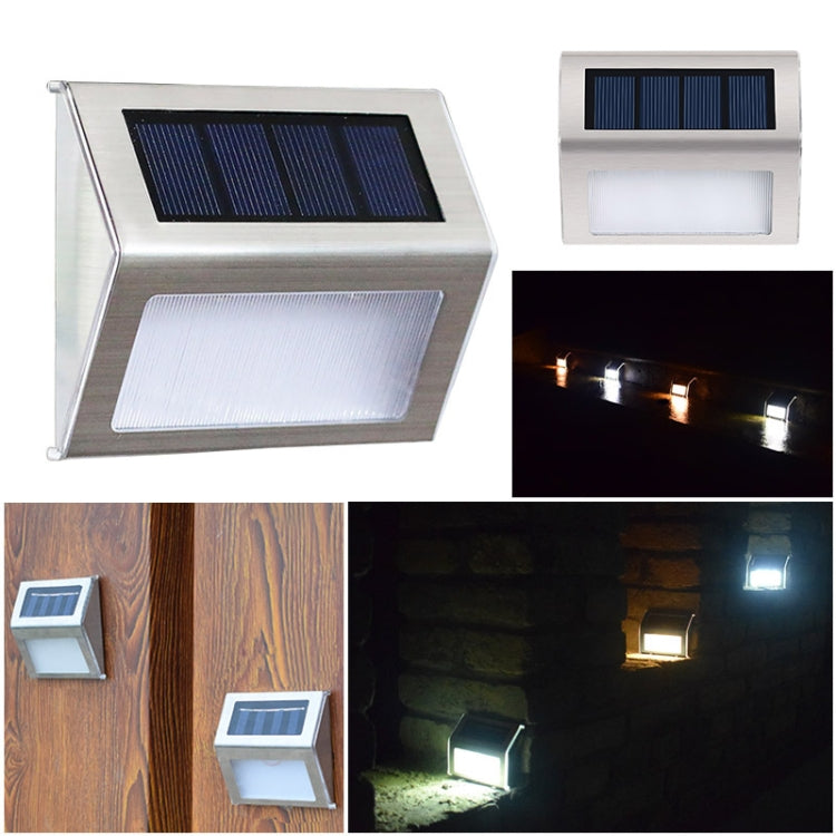 Hjemix | 2PCS Solenergi Rustfritt Stål 3 LED Trappev lampe Utendørs Hage Gjerde Lys (Hvit Lys)