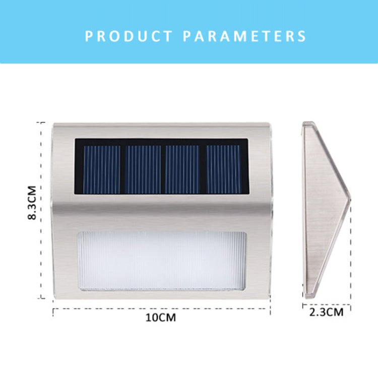 Hjemix | 2PCS Solenergi Rustfritt Stål 3 LED Trappev lampe Utendørs Hage Gjerde Lys (Hvit Lys)