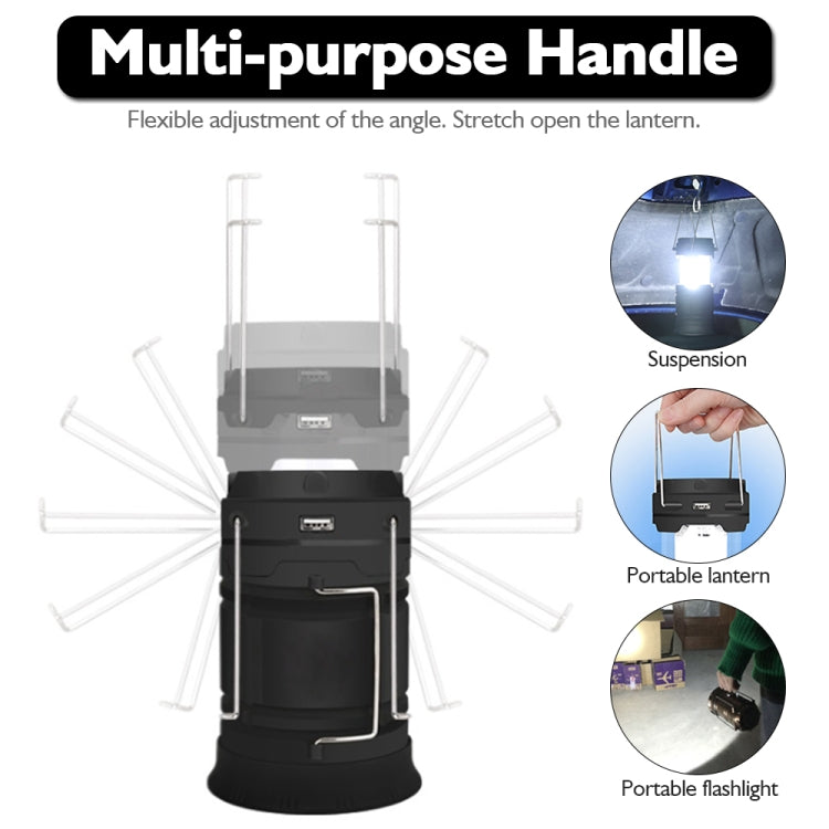 Hjemix | LED Teltlampe Soloppladbar Campinglampe Utvidbar Multifunksjonell Lantern, Støtter USB Utgang, EU Kontakt (Blå)