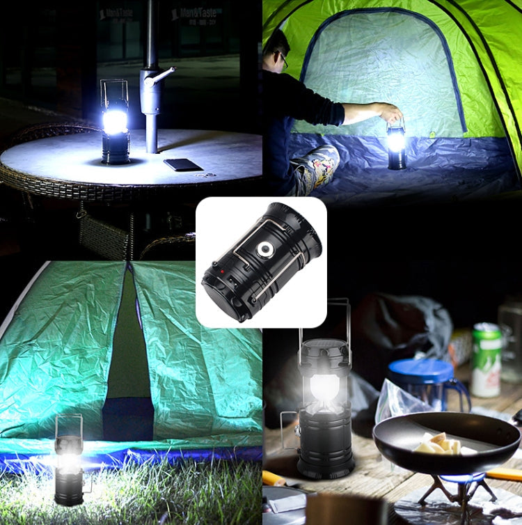 Hjemix | LED Teltlampe Soloppladbar Campinglampe Utvidbar Multifunksjonell Lantern, Støtter USB Utgang, EU Kontakt (Blå)