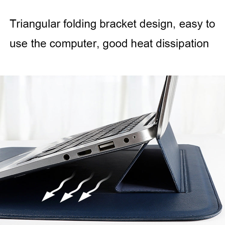 Hjemix | PU08DZ Lær Laptop Innvendig Romveske med Stativfunksjon, Størrelse: 14.1-15.4 Tommer (Sapphire Blue)