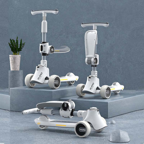 Hjemix | MIJIAQI 01 3 I 1 Multifunksjonell Sammenleggbar Barne Scooter med Musikk og Lys, Spesifikasjon: Hvit Sete