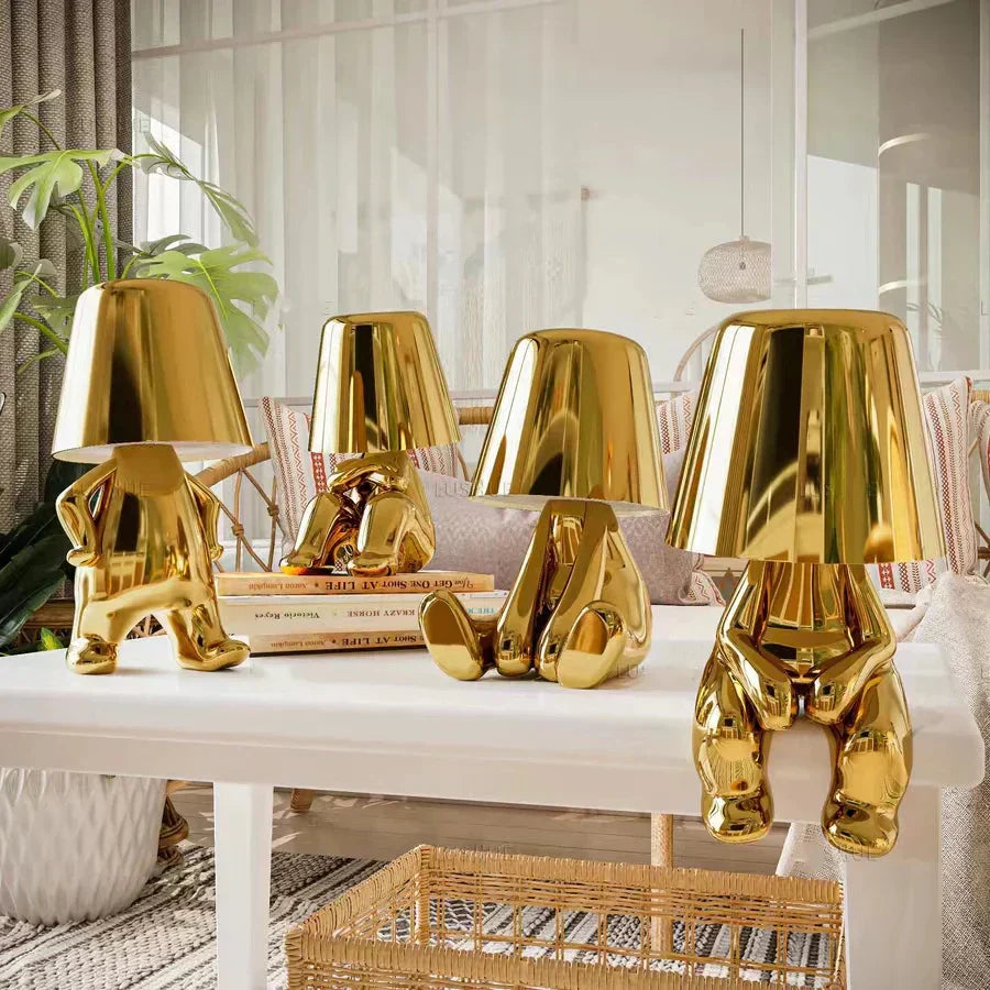 Hjemix | Golden Man LED Tenke Bordlampe – Leken Nattbordlampe for Soverom & Dekor
