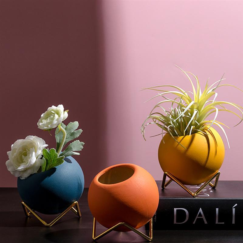 Hjemix | Abstrakte Farger Keramiske Blomsterpotter med Stativ