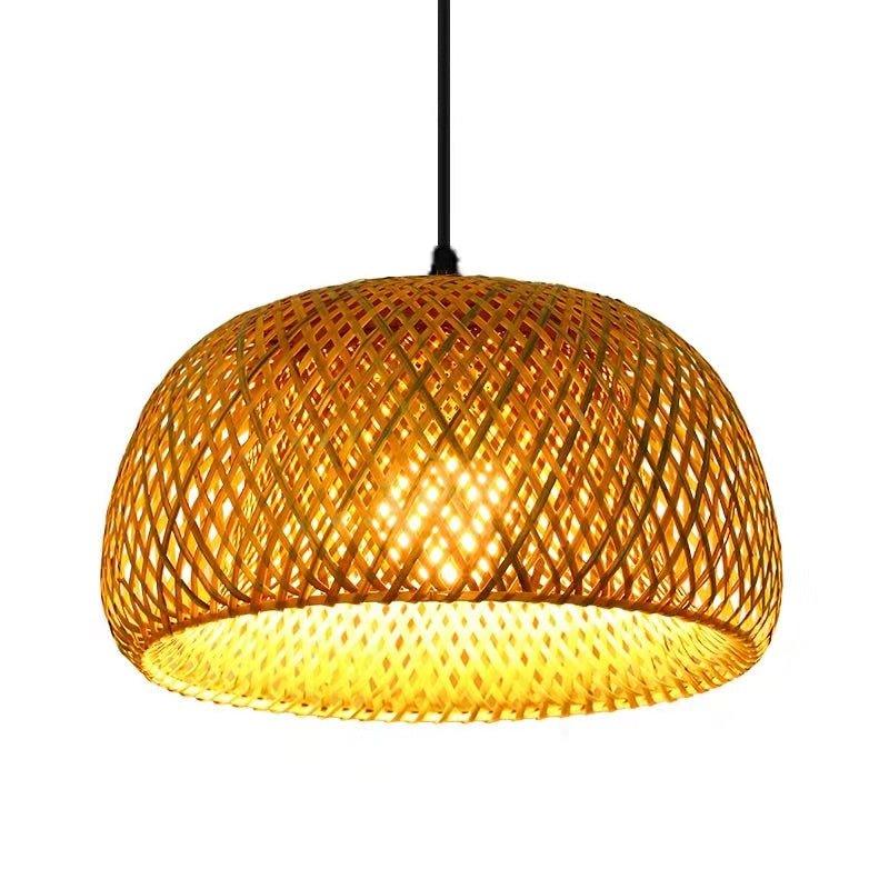 Hjemix | Hengende taklampe laget av bambus C │ Håndlaget belysning av tre og rattan for interiørdekorasjon