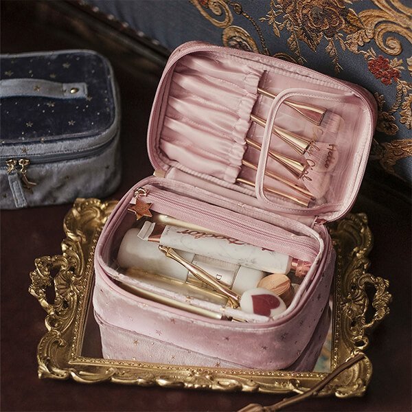 Hjemix | Stor kapasitet fløyels kosmetikkveske + vaskepose