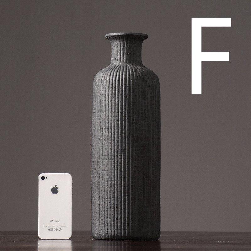 Hjemix | Brun Beige Grå Keramikk Blomstervase Potte │ Hjemdekorasjonsartikkel