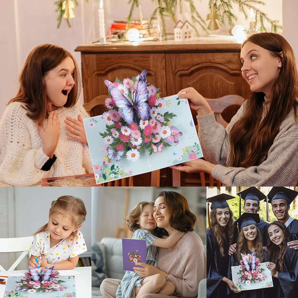 Hjemix | Livlig 3D Sommerfugl & Prestekråke Pop-Up Gratulasjonskort