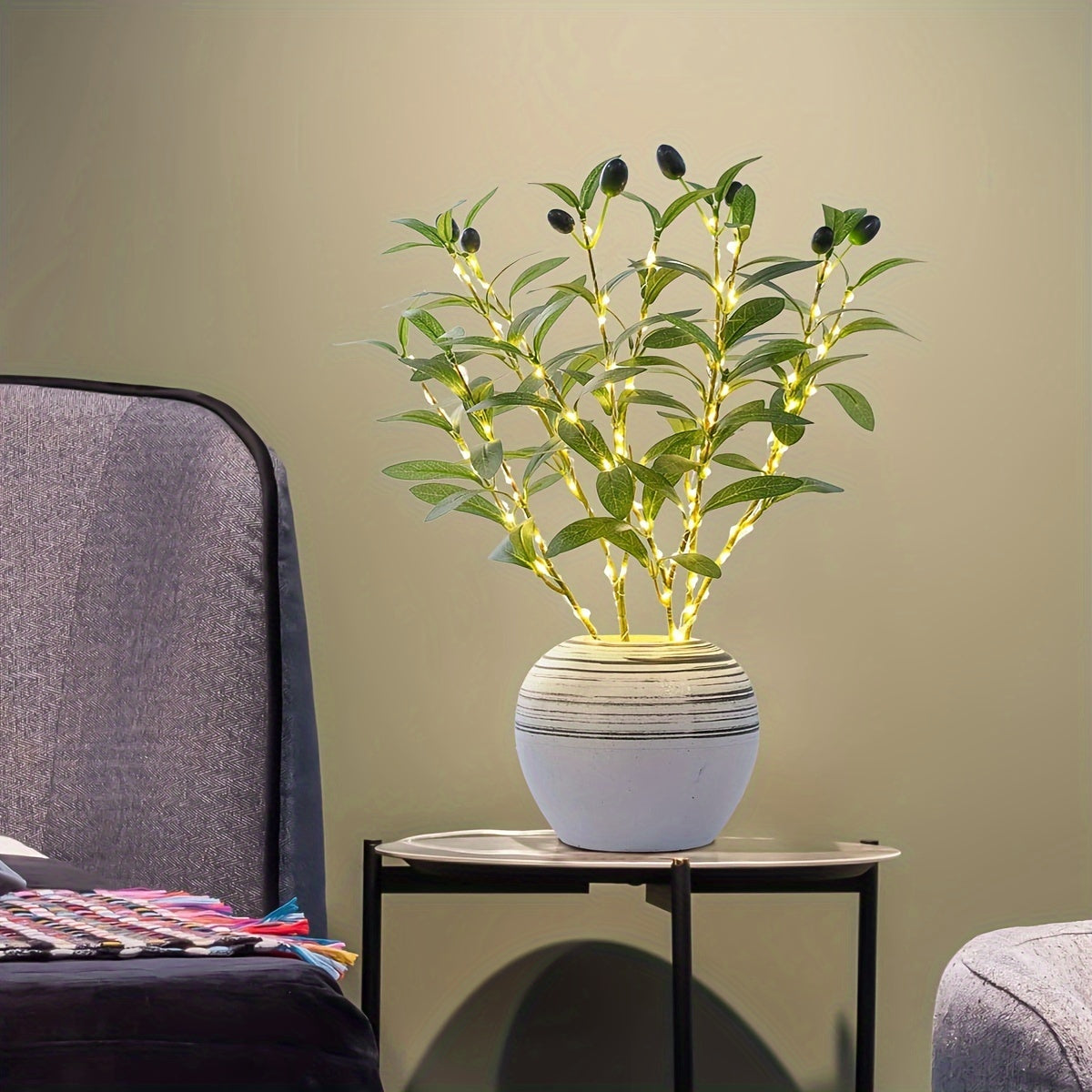 Hjemix | Belyst Oliventre LED Lampe – Moderne Dekor for Festlige Anledninger, Bryllup, Bursdager og Feststemning, Ideell for Spisebord, Skap eller Kafé Dekor