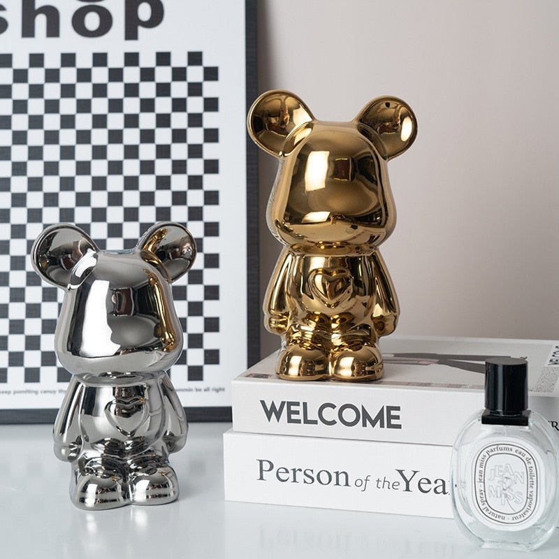 Hjemix | Fargerik Keramikk Bjørn Skulptur og Statue Sparegris Skrivebords Ornament