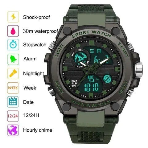 Hjemix | Sporty Dual-Display Mode Multifunctional Waterproof Luminous Men's Wristwatch