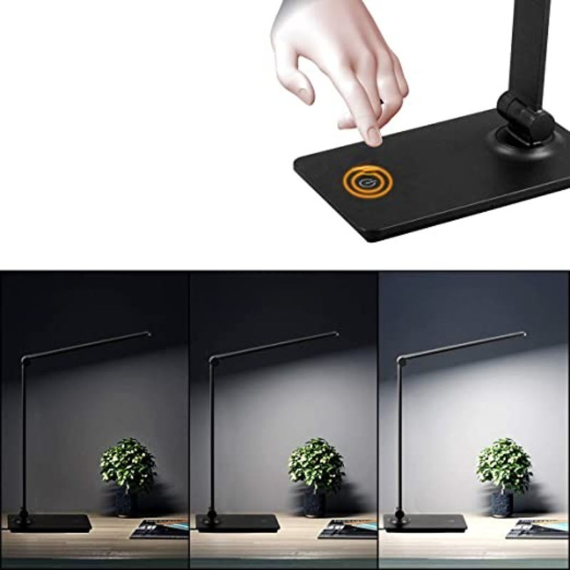 Hjemix | LED skrivepultlampe, berøringskontroll skrivepultlampe med 3 lysstyrkenivåer, dimbar skrivebordlampe med justerbar arm, sammenleggbar bordlampe for skrivebord soverom nattbord kontor