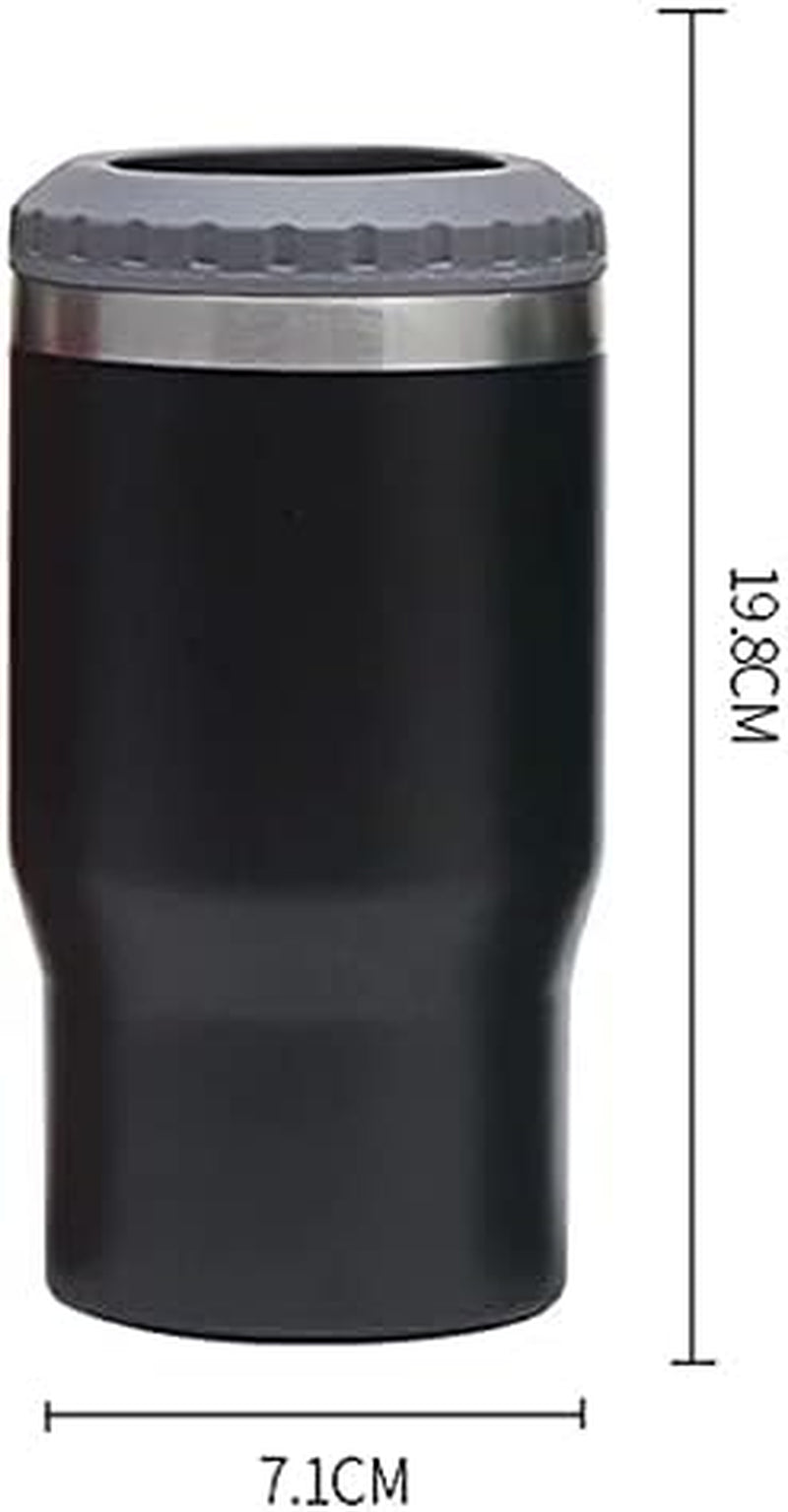 Hjemix | 4 i 1 rustfritt stål boks/flaske isolator, 14Oz toveis lokk SUS isolert boks kjøler, ølboksholder (Svart)