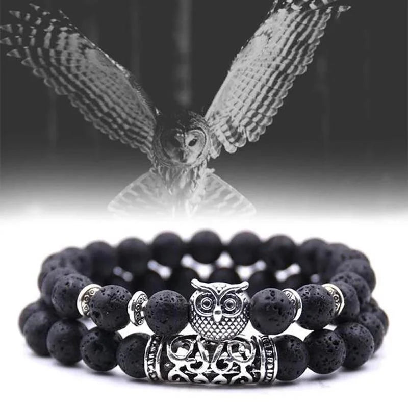 Hjemix | Ugle Charm Naturlig Stein Armbånd