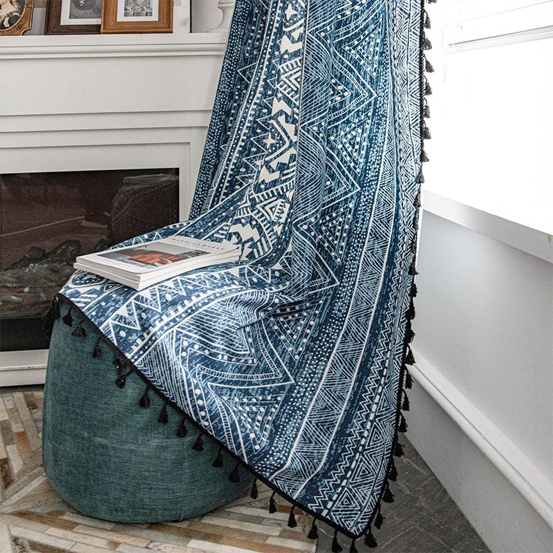 Hjemix | Blå geometrisk mønster lysfiltrerende gardin