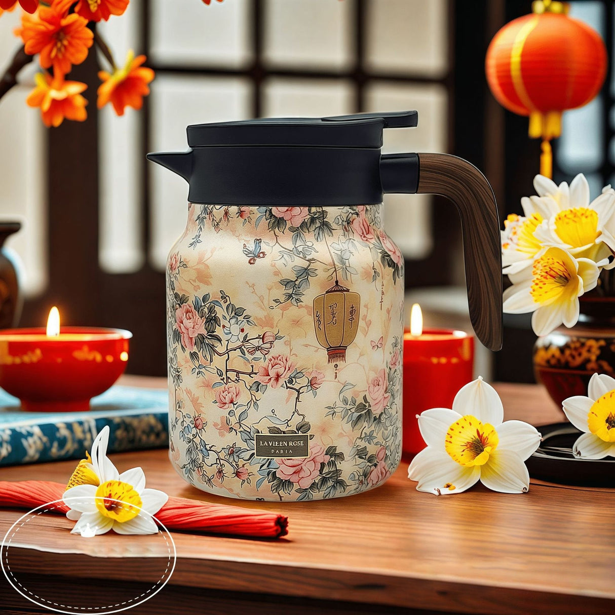 Hjemix | Vintage Floral Pattern Te-kanne – Innebygd infusor