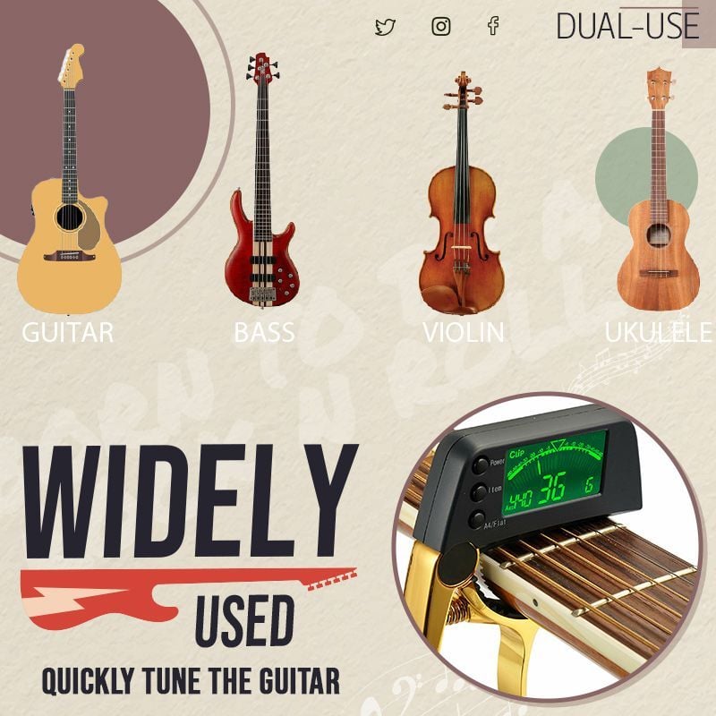 Hjemix | DUAL-BRUK GITAR CAPO TUNER MED LCD-SKJERM