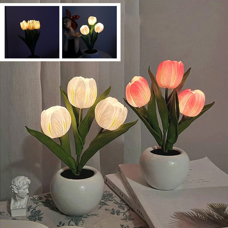Hjemix | LED Tulipan Nattbordlampe Blomster Bordlampe
