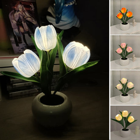 Hjemix | LED Tulipan Nattbordlampe Blomster Bordlampe