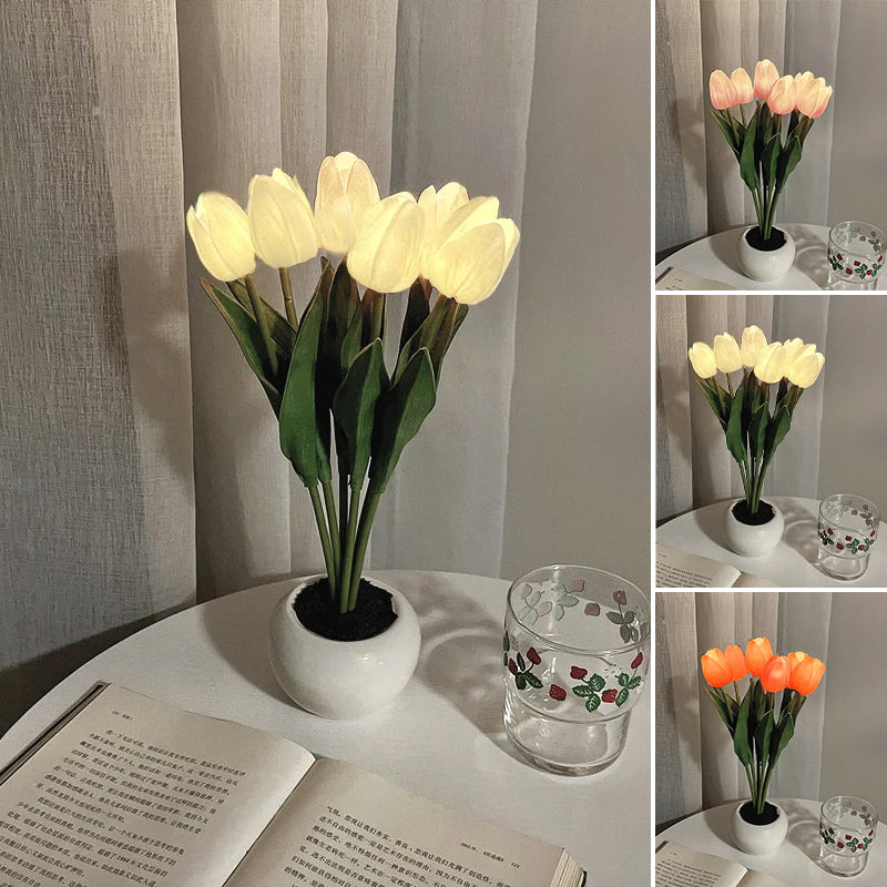 Hjemix | LED Tulipan Nattbordlampe Blomster Bordlampe