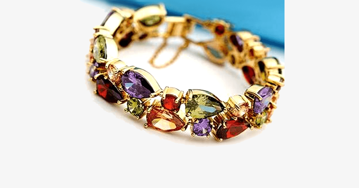 Hjemix | Flerfarget Krystallarmbånd - Laget av mønstrede skogfargede edelstener - Ser royal ut og er flott for en fest!