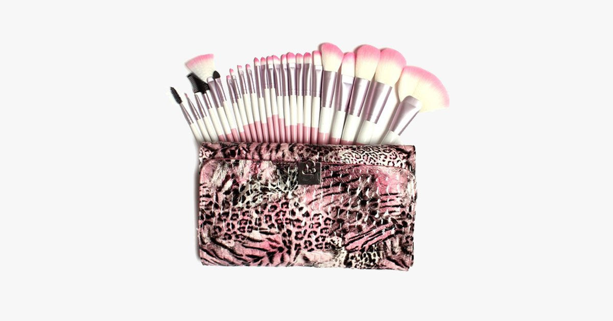 Hjemix | 24-delt Rosa Leopard Penselsett