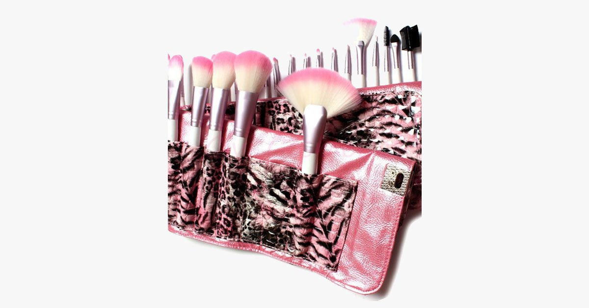 Hjemix | 24-delt Rosa Leopard Penselsett