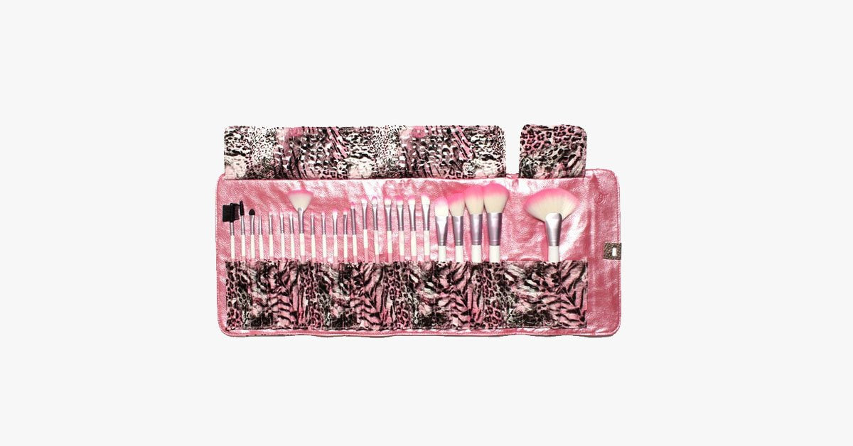 Hjemix | 24-delt Rosa Leopard Penselsett
