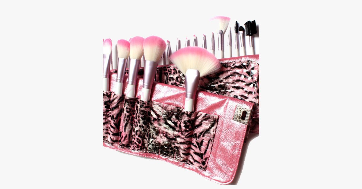 Hjemix | 24-delt Rosa Leopard Penselsett