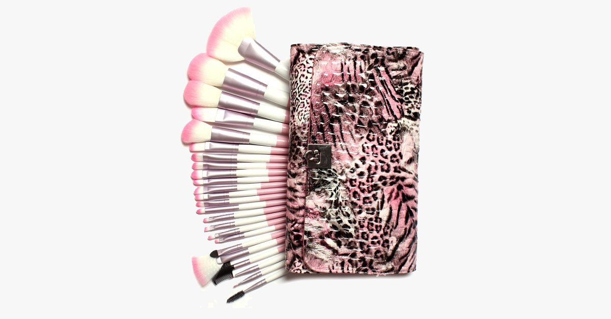 Hjemix | 24-delt Rosa Leopard Penselsett