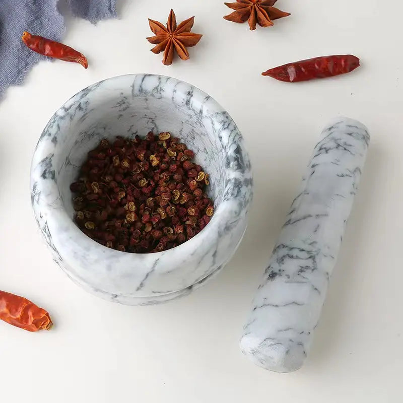 Hjemix | Marmor Morter og Støter; Størrelse: 13*13*9cm; Støter: R5*15cm;