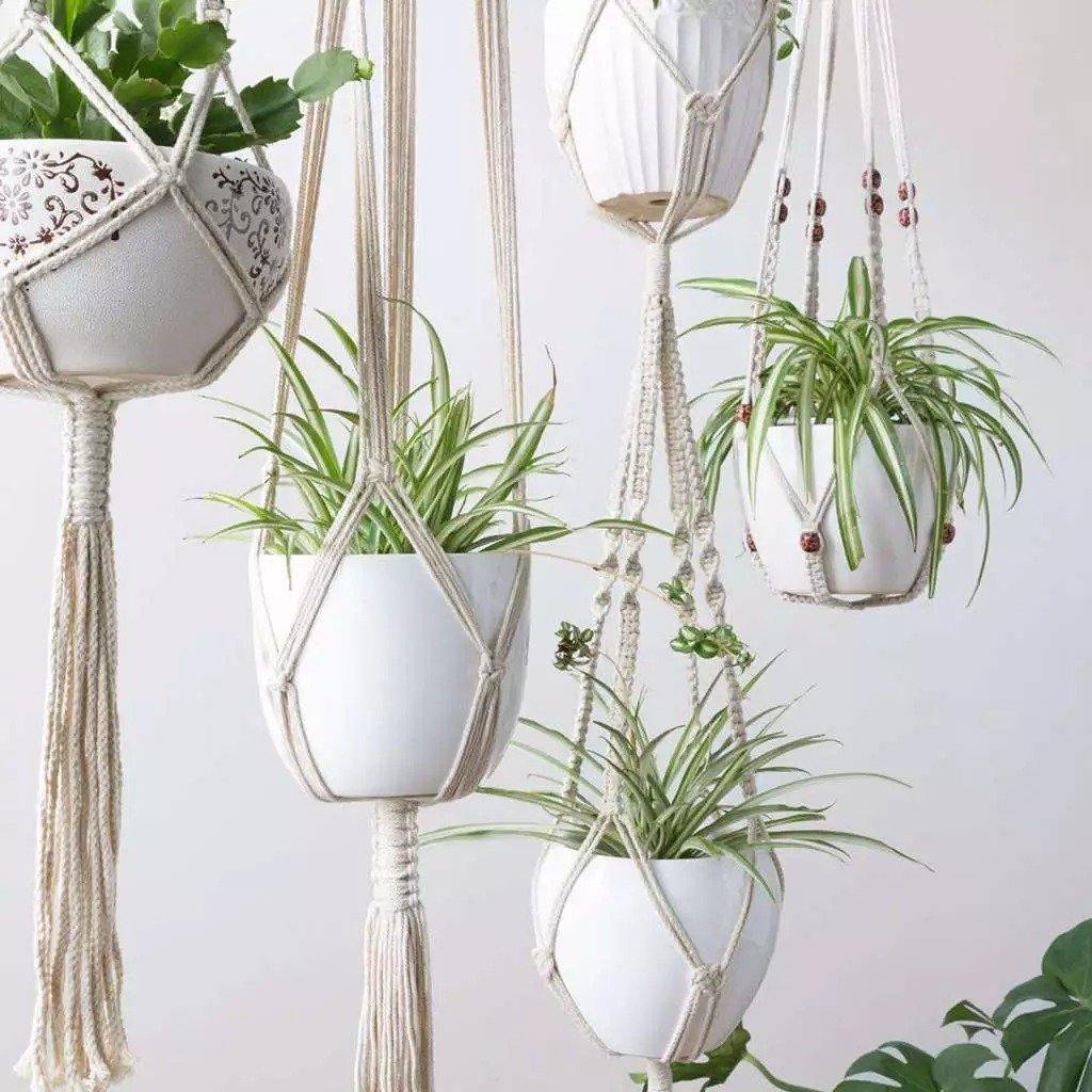 Hjemix | 4-delt håndlaget Boho makramee planteholder sett