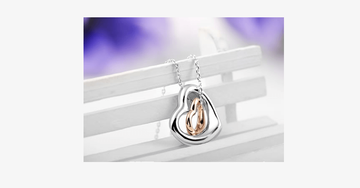 Hjemix | Dobbel Hjerte Gull-Sølv Belegg Anheng - Fasjonabel Hummerlås Gullbelagt Anheng for Deg