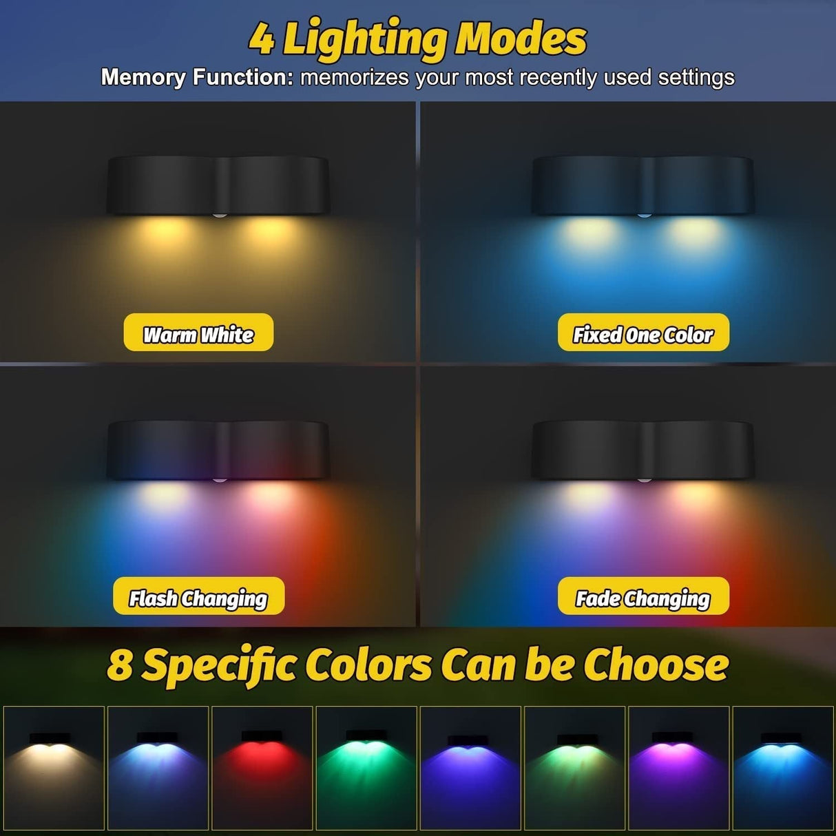 Hjemix | Solgjerde lys utendørs vegglamper Vanntett IP65, Varm hvit & RGB 8 spesifikke faste farger for gjerde vegg trinn dekk patio