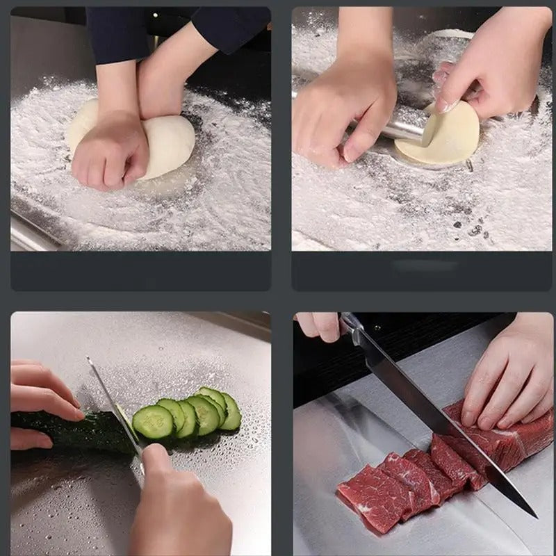 Hjemix | Høy-kvalitets skjærefjøl laget av rustfritt stål med kant – ideell for hjemmelaget pizza, bakverk og mer!