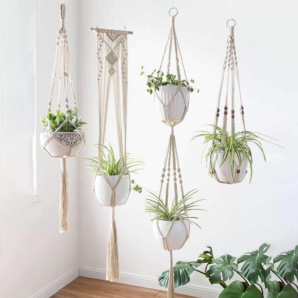 Hjemix | 4-delt håndlaget Boho makramee planteholder sett