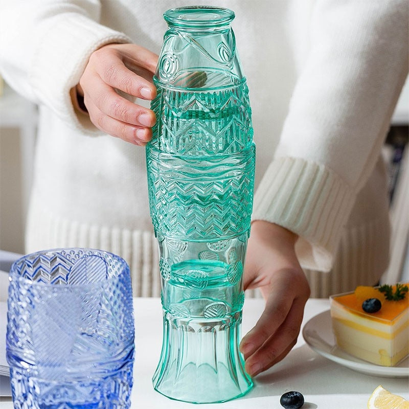 Hjemix | Farget Glasskoppsett i Koi Fisk Form - Salg