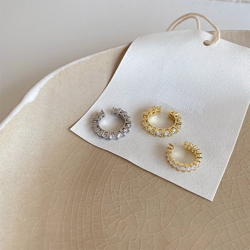 Hjemix | Gull Sølv Farge Full CZ Krystall Øreklips Øredobber