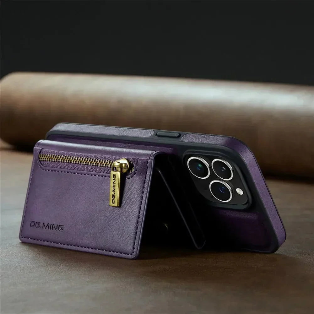 Hjemix | RFID iPhone Lommebok | Avtakbar Magnetisk Lær Bilmontering Støtsikkert Etui