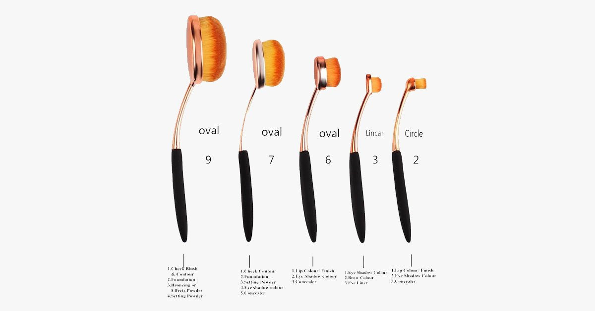 Hjemix | Oval Sminkebørstesett i Rose Gold – En Børste for Hvert Behov