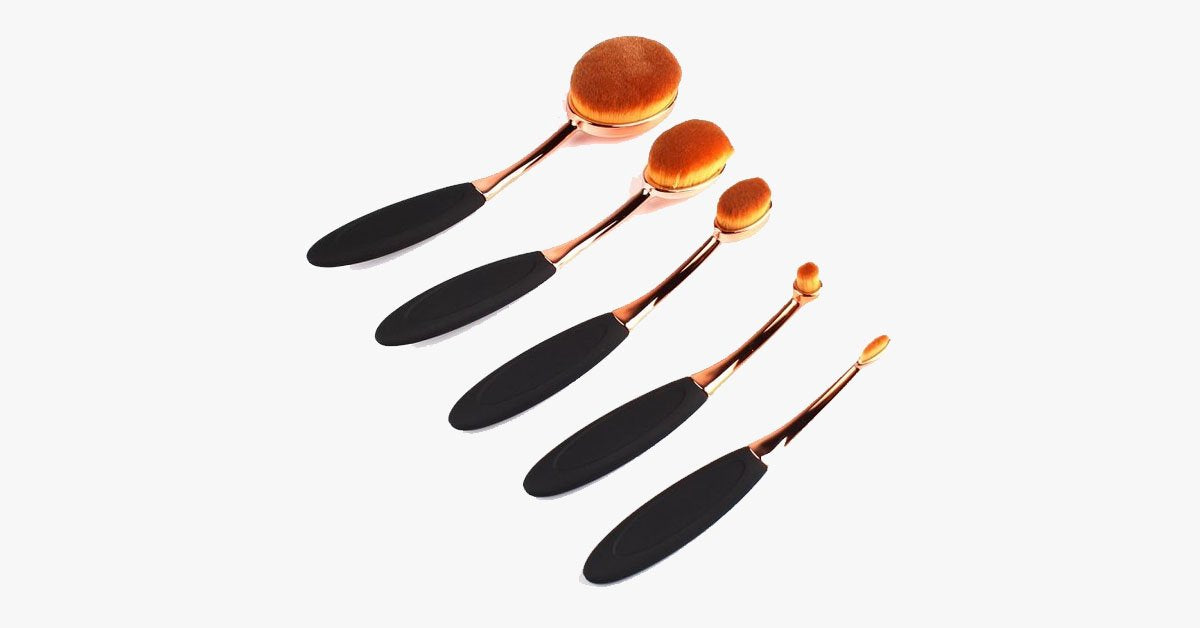 Hjemix | Oval Sminkebørstesett i Rose Gold – En Børste for Hvert Behov