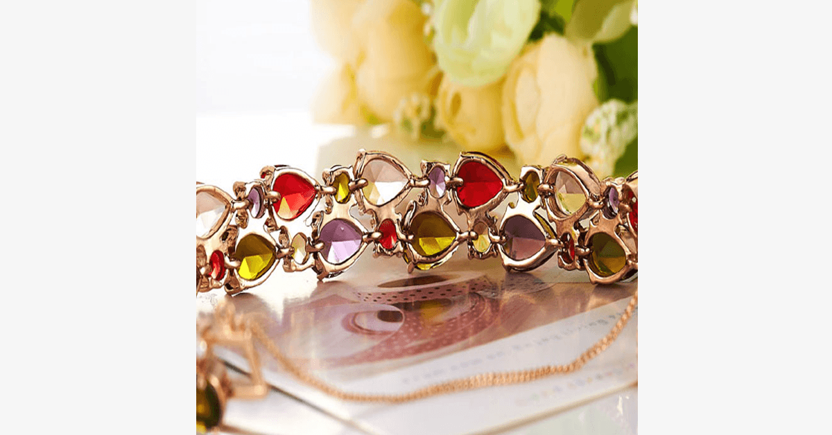 Hjemix | Flerfarget Krystallarmbånd - Laget av mønstrede skogfargede edelstener - Ser royal ut og er flott for en fest!