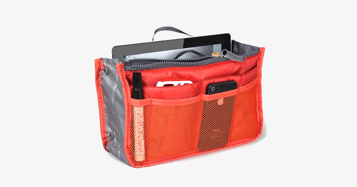 Hjemix | Slim Bag-in-Bag - Laget av bomull og polyester - Bærbar og liten størrelse - Flere glidelåslommer - Passer i kofferten din - Fargevariasjoner