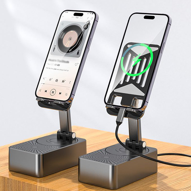 Hjemix | 3 i 1 - trådløs Bluetooth-høyttaler, ladestasjon, telefonstativ