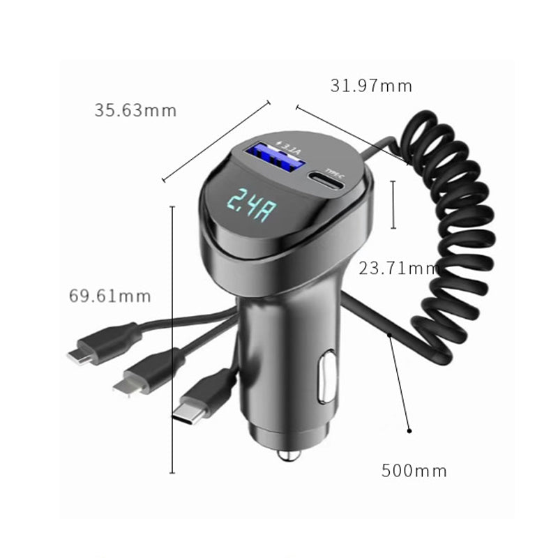Hjemix | Hurtiglading biladapter med 3-i-1 ladekabel